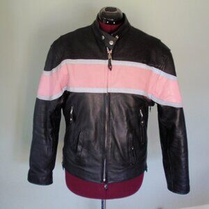 Antelope Creek Pink Black Biker Motorcycle Jacket Sz L Vented Leather